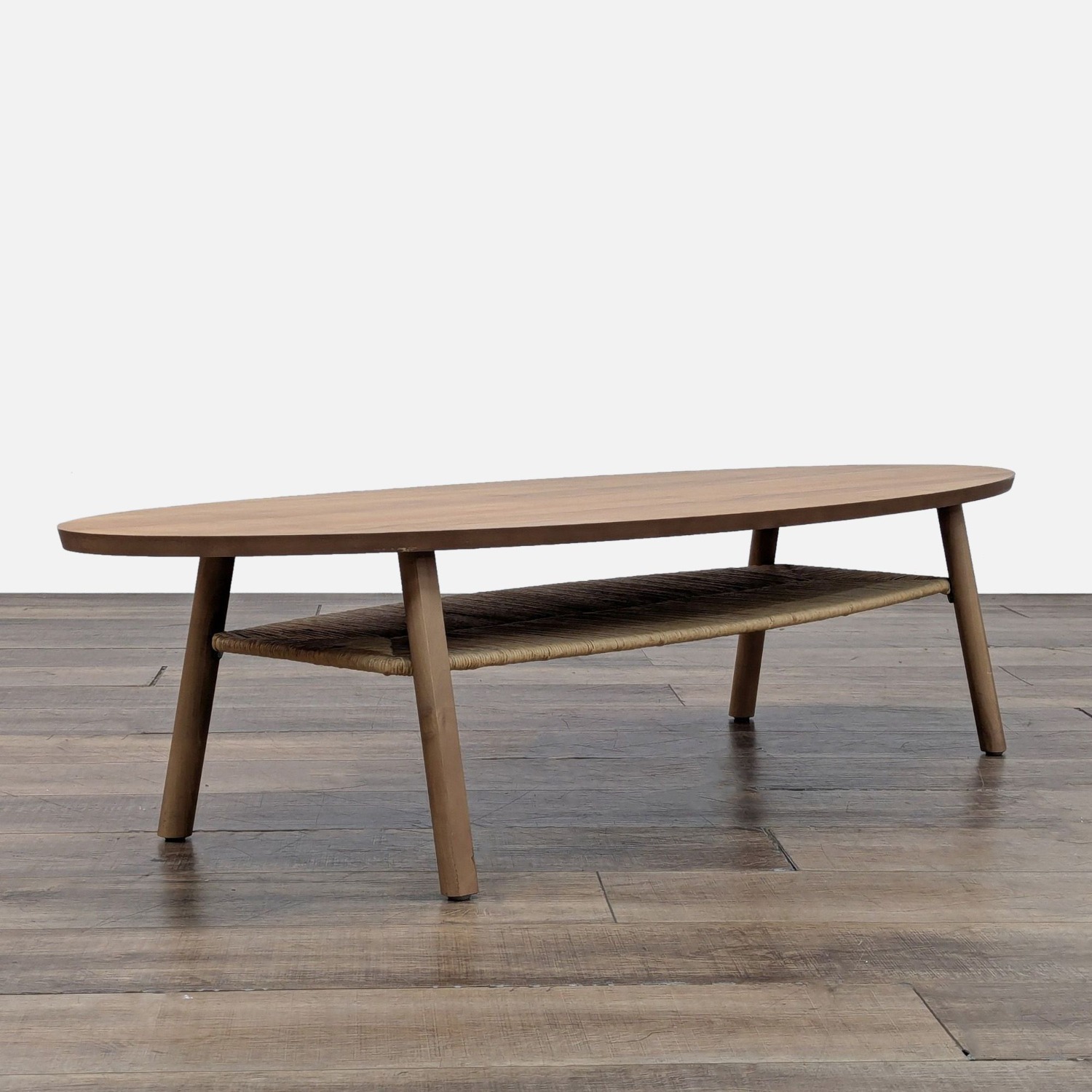 Oval Wood Coffee Table with Shelf	 - image-1