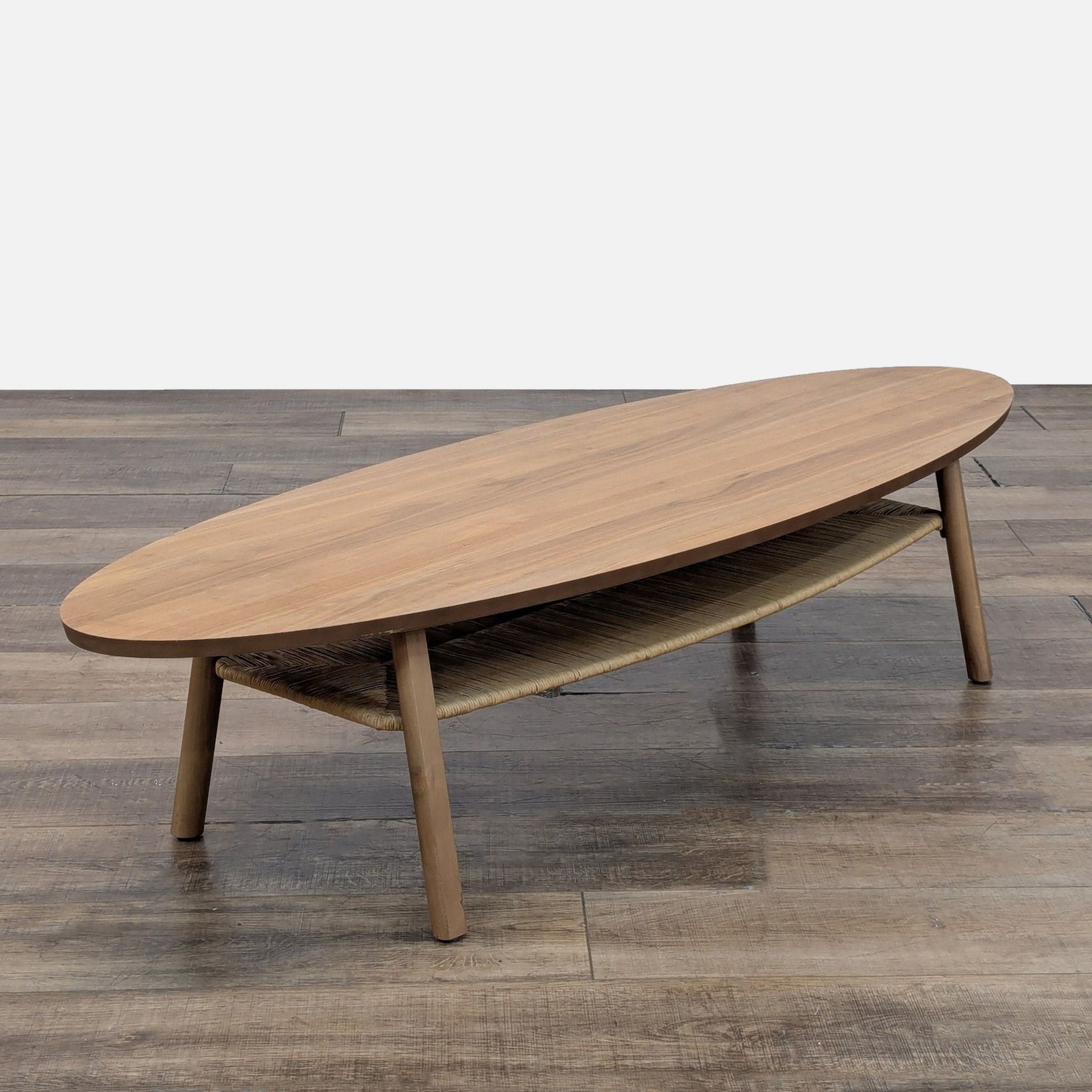 Oval Wood Coffee Table with Shelf	 - image-2