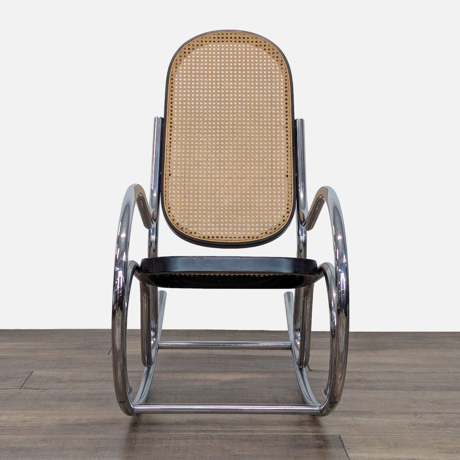 Vintage Chesa Metal and Rattan Rocking Chair	 - image-4