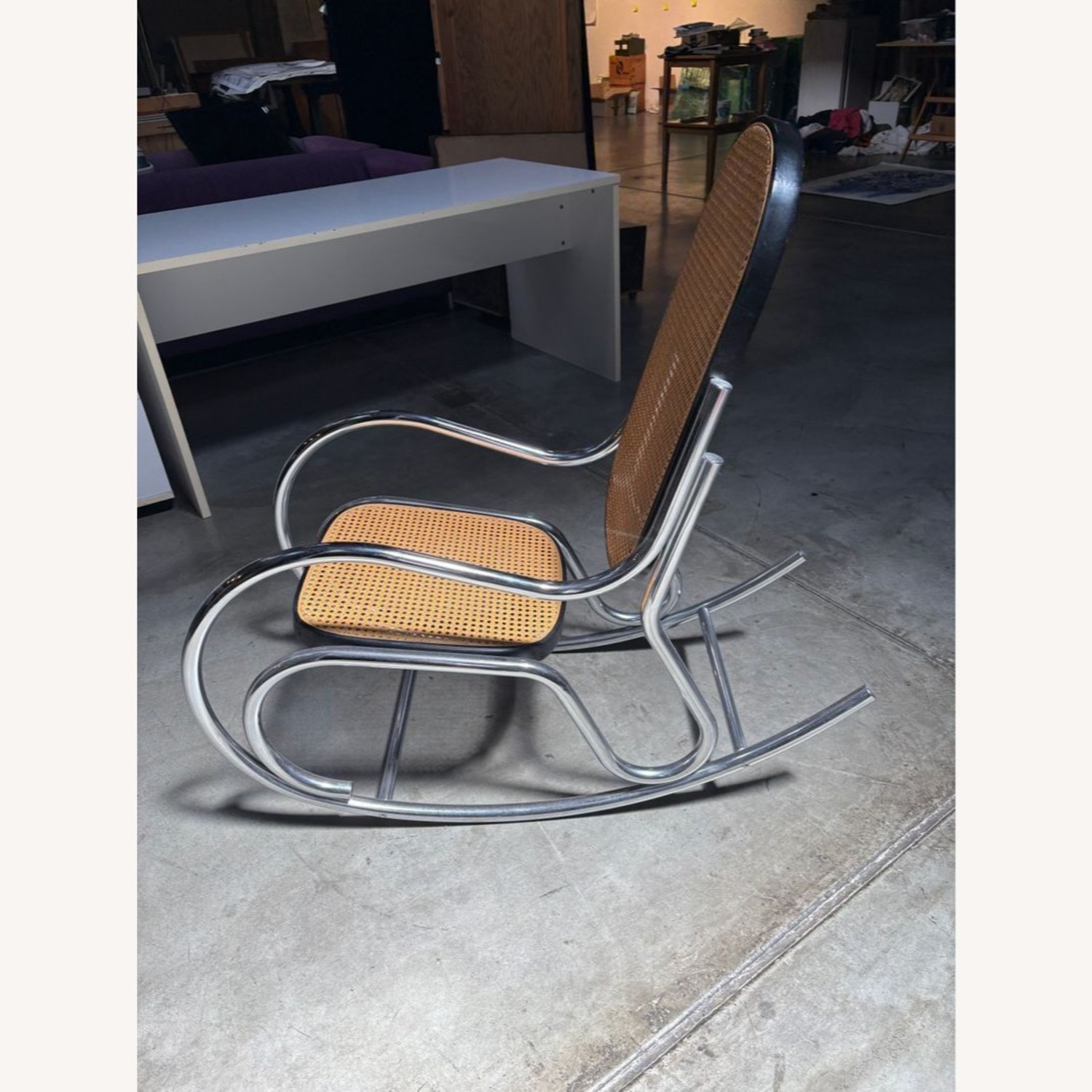 Vintage Chesa Metal and Rattan Rocking Chair	 - image-2