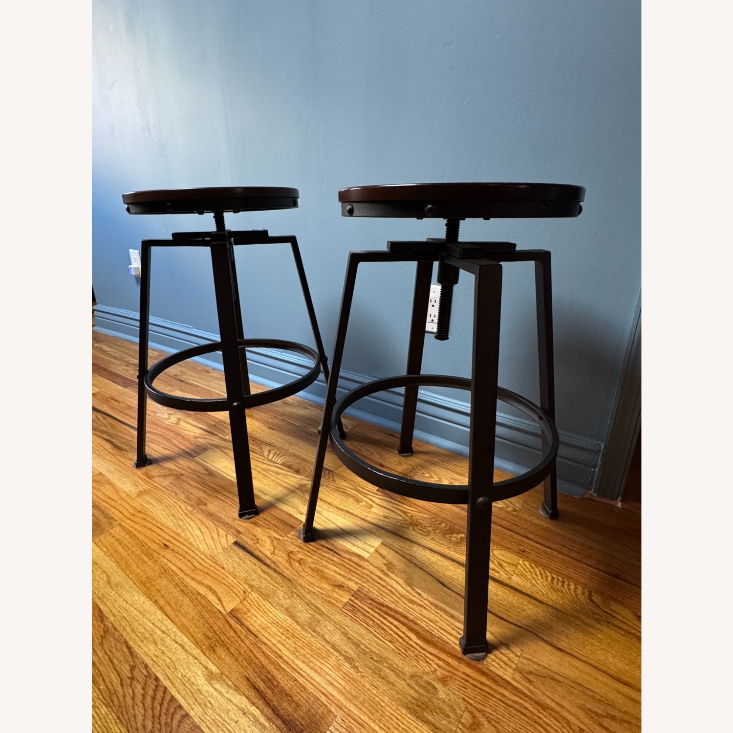 Wooden Industrial Swivel Bar Stools - image-3