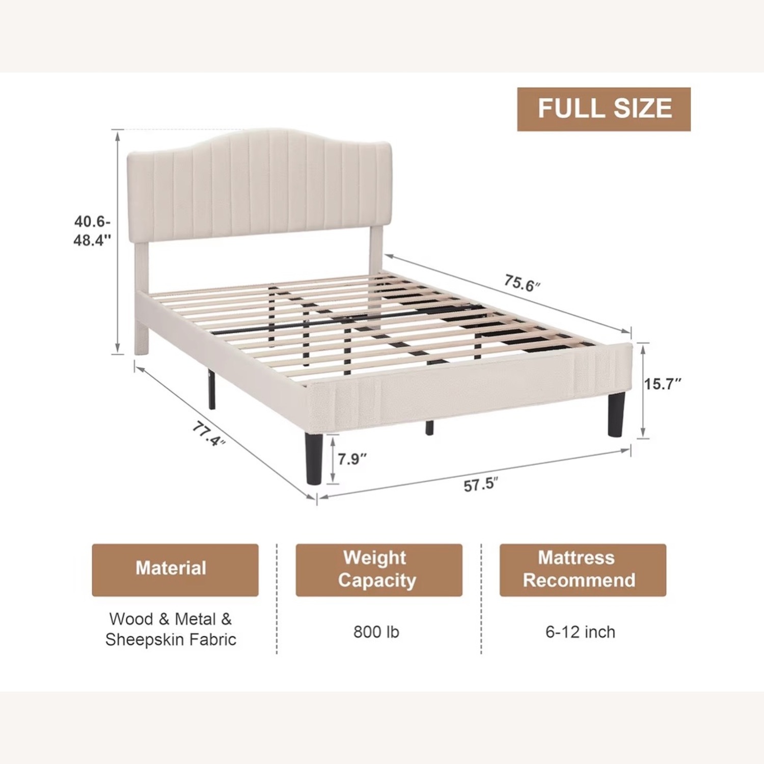 White Fabric Full Bedframe - image-1