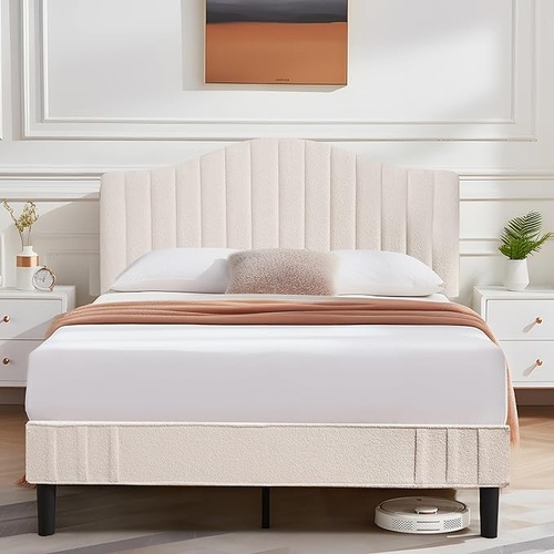 Used White Fabric Full Bedframe for sale on AptDeco