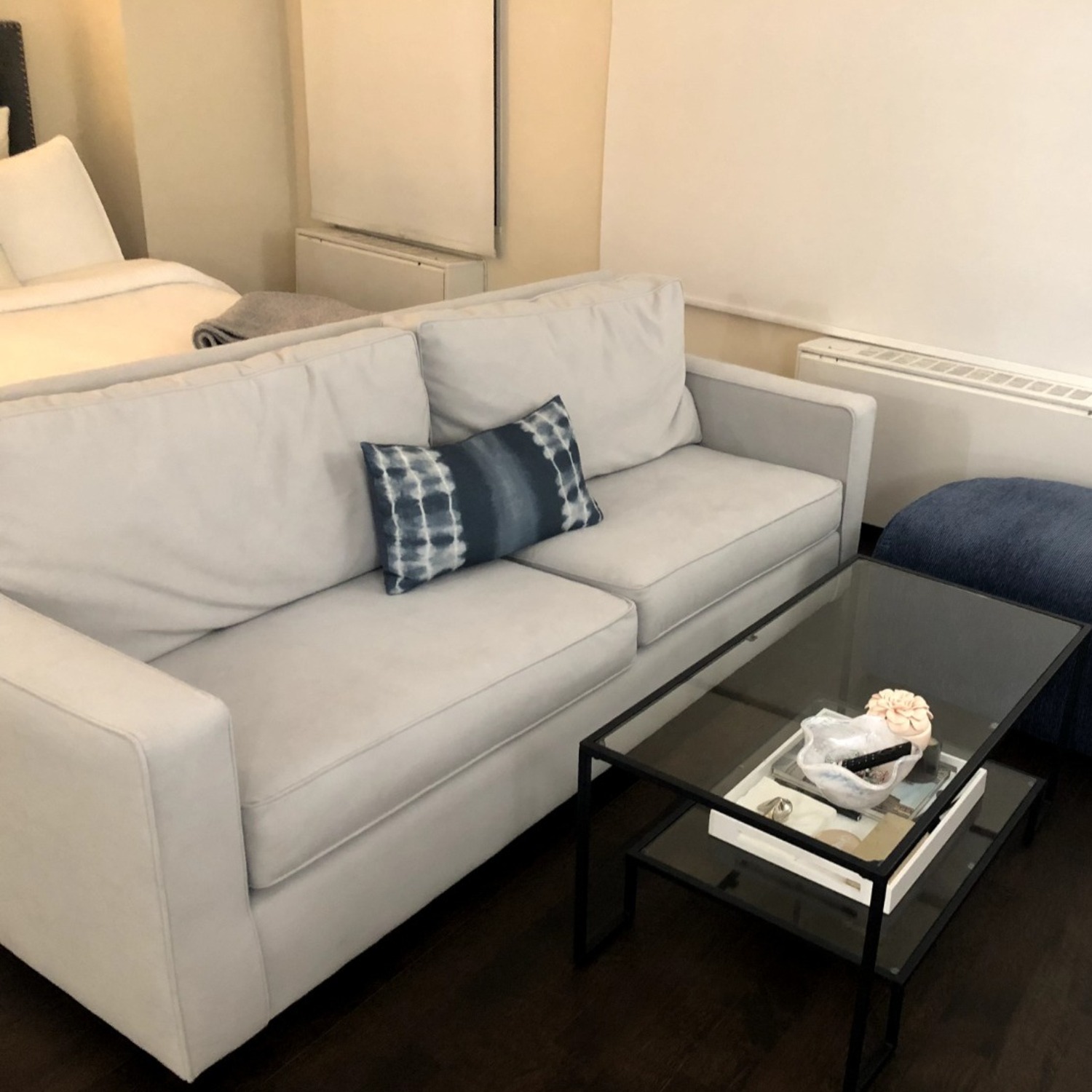 West Elm Henry Light Gray Velvet 3+ Seater Sofa - image-1