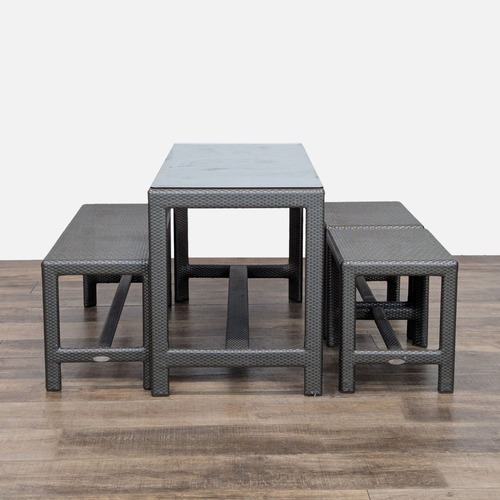 Used Dedon 4-Piece Outdoor Rattan Dining Table  for sale on AptDeco