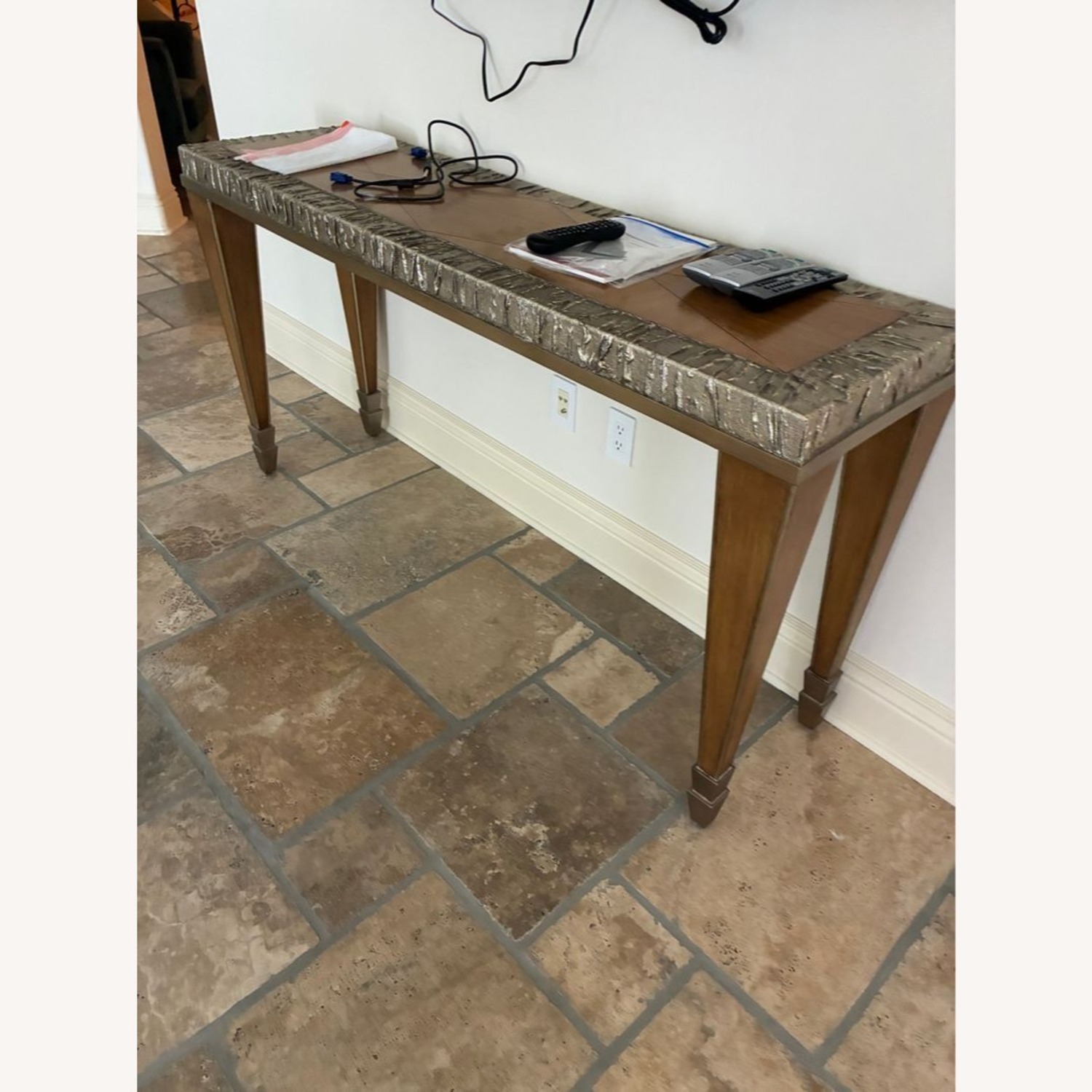 Wood Console Table with Metal Trim	 - image-1
