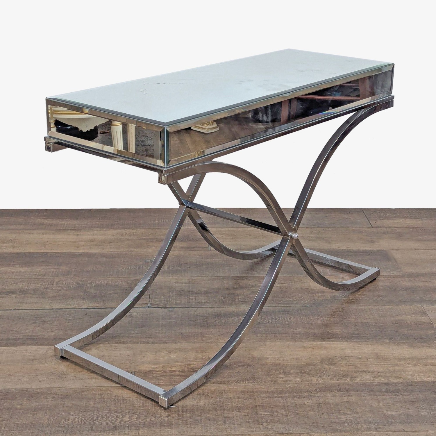 Mirrored Console Table on Chrome Finished Base	 - image-2
