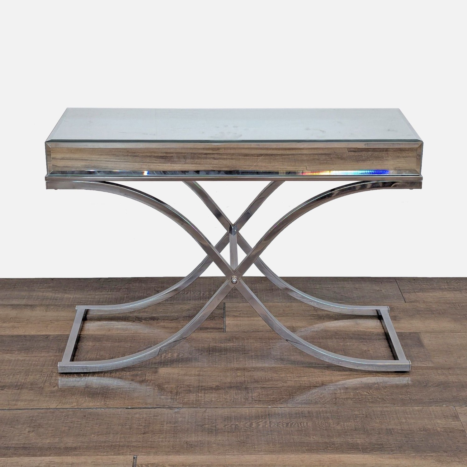 Mirrored Console Table on Chrome Finished Base	 - image-1