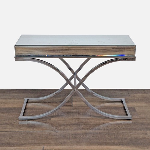 Used Mirrored Console Table on Chrome Finished Base	 for sale on AptDeco