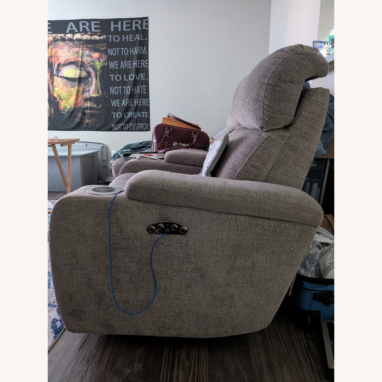 Living Spaces Light Gray Electric Recliner  - image-2