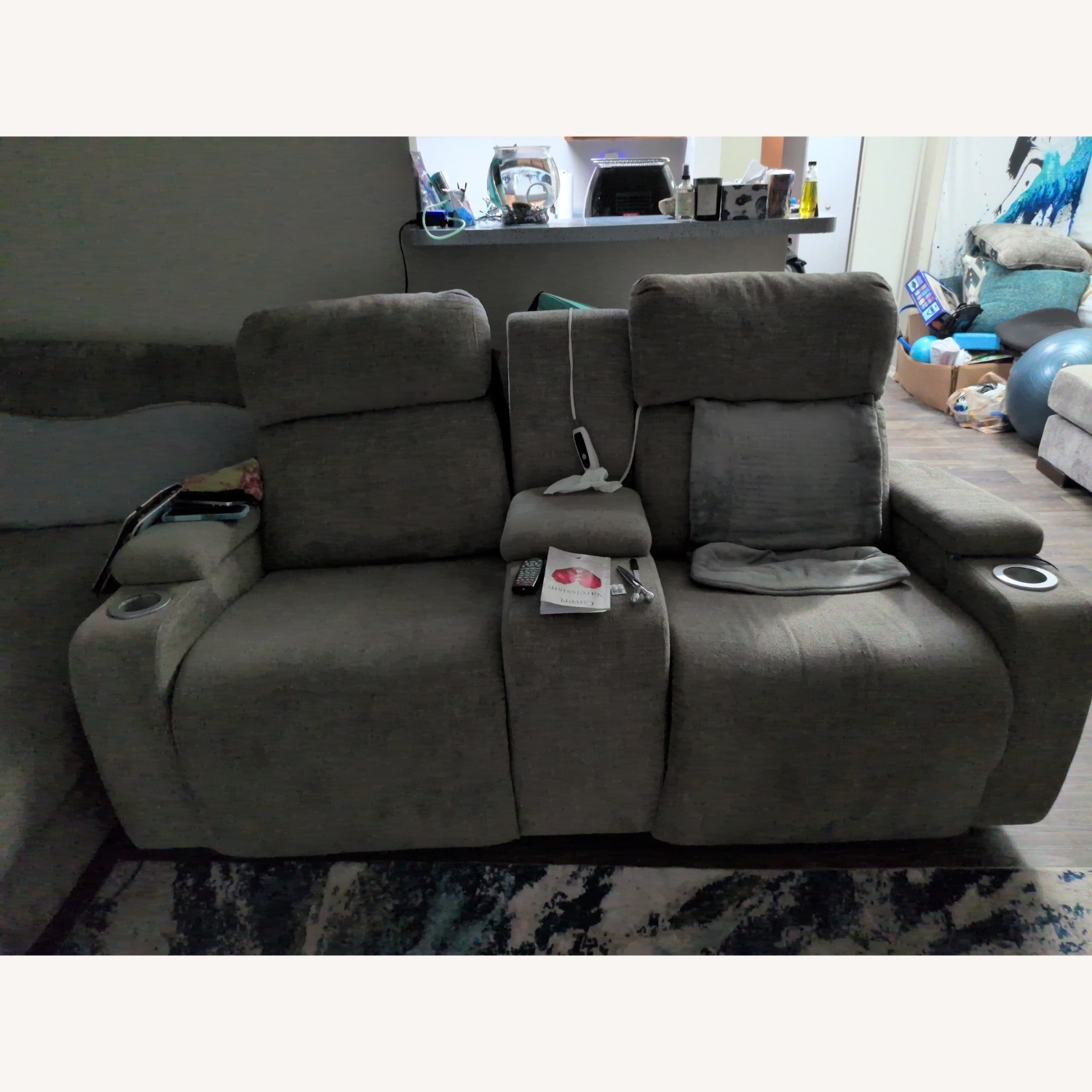 Living Spaces Light Gray Electric Recliner  - image-1