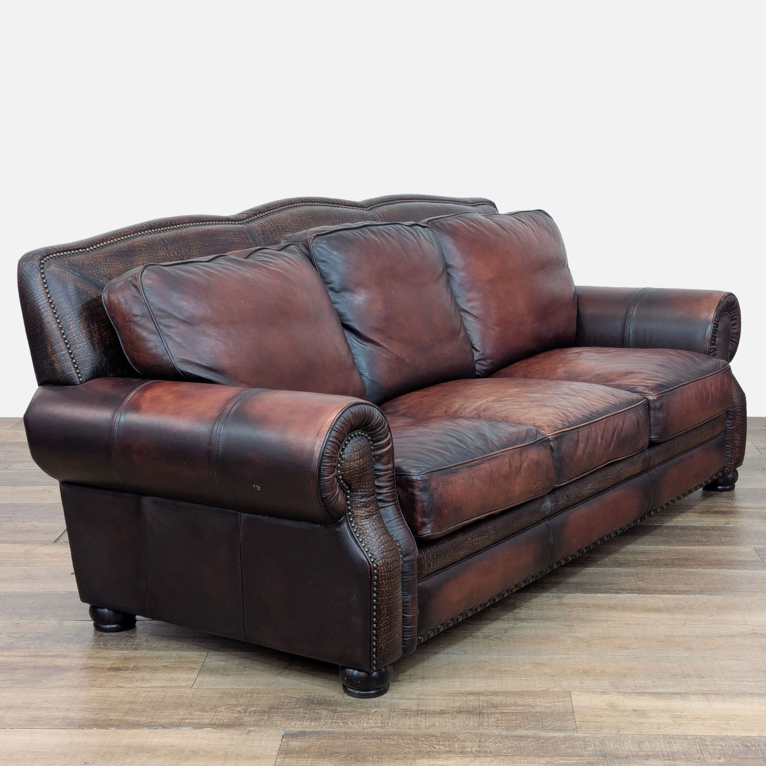 Classic Custom Brown Leather 3-Seat Sofa - image-2