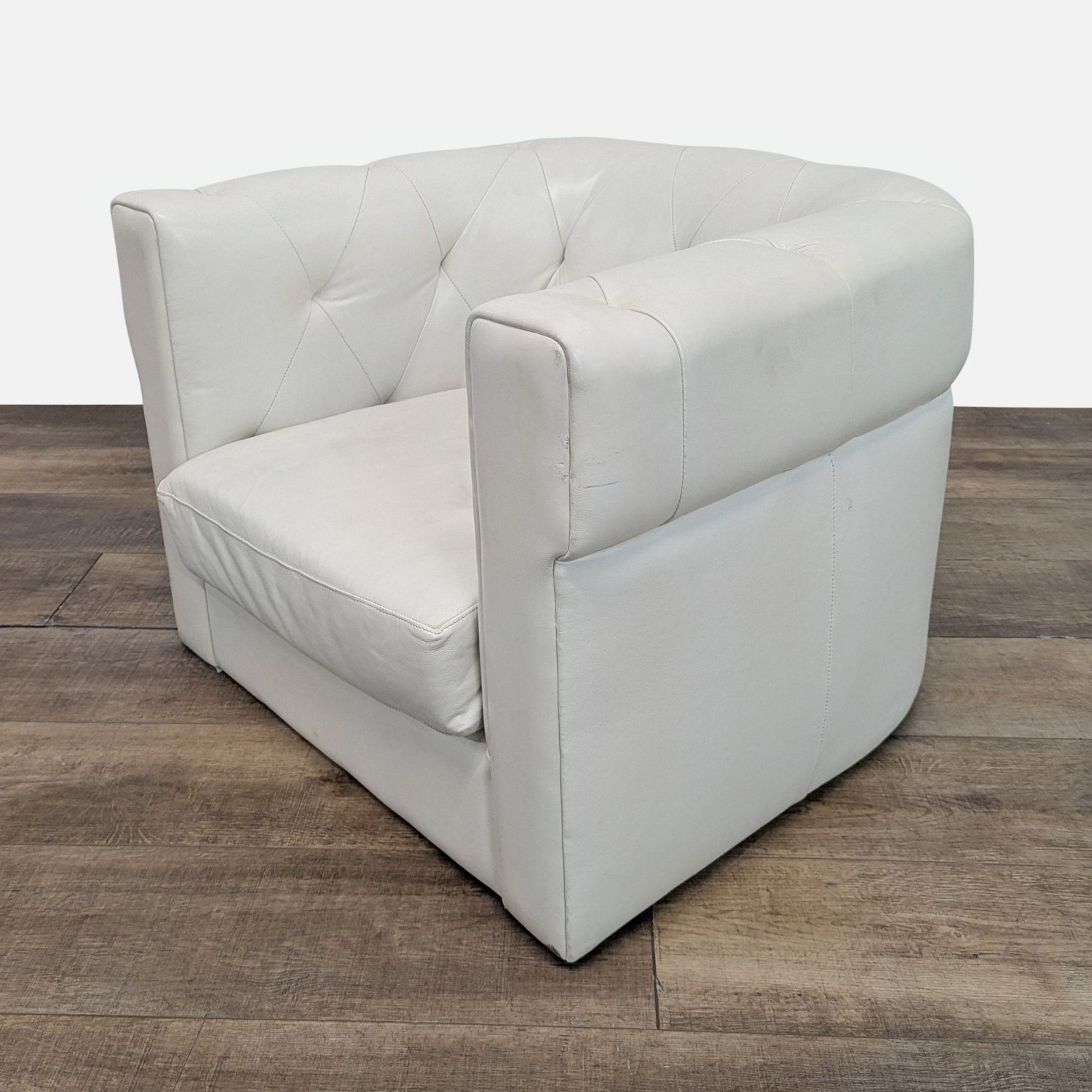 West Elm Modern Tufted Leather Lounge Chair - image-4