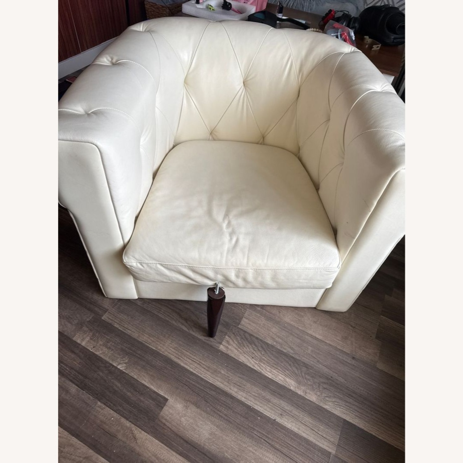 West Elm Modern Tufted Leather Lounge Chair - image-11