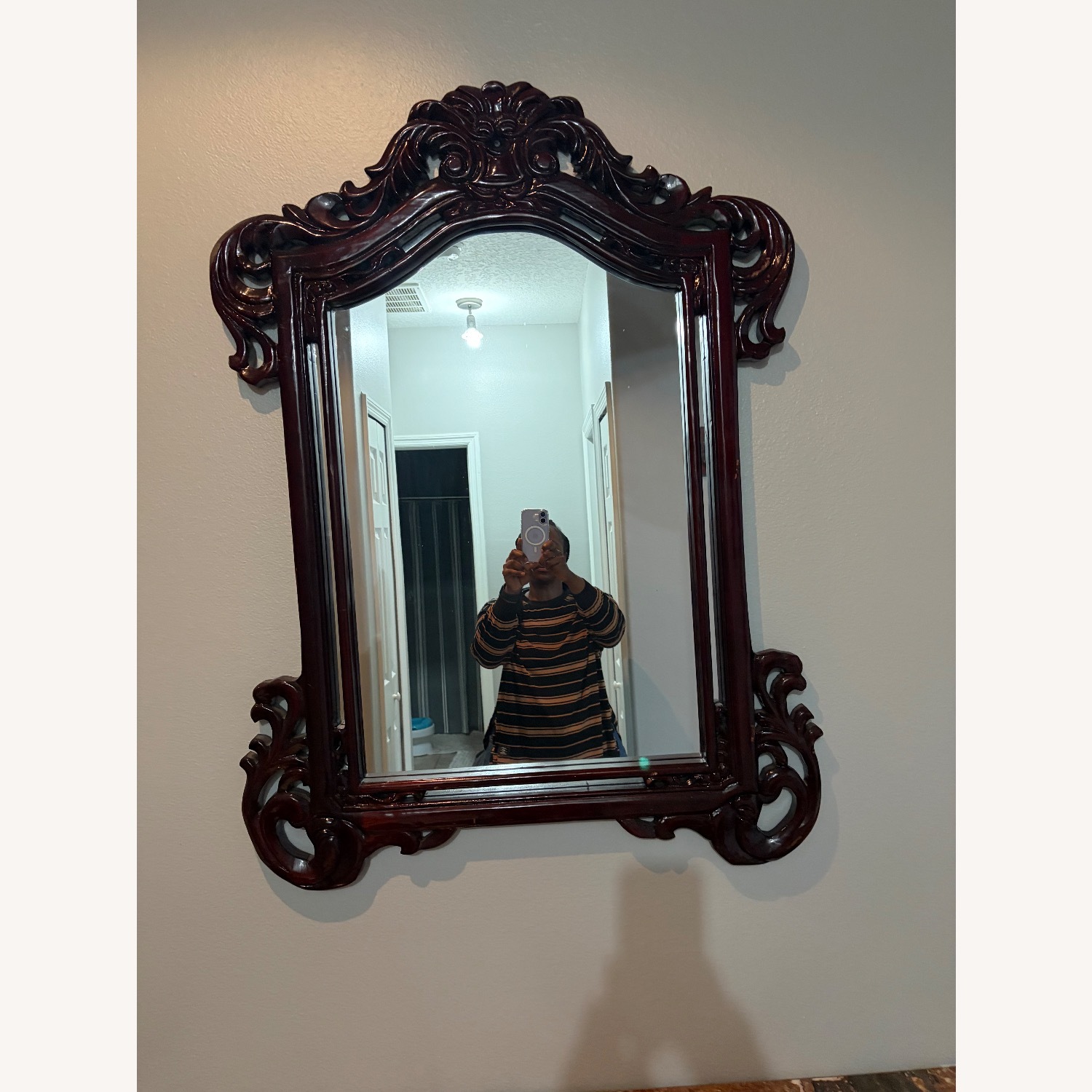 Antique Dark Brown Marble Side Table - image-1