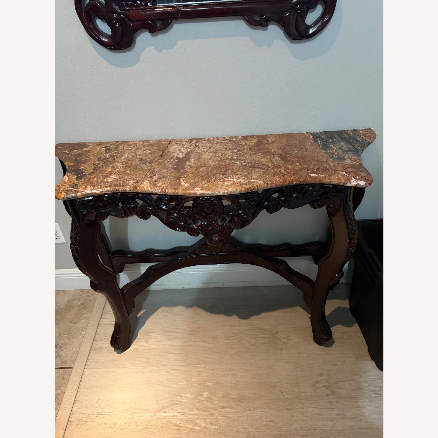 Antique Dark Brown Marble Side Table - image-2