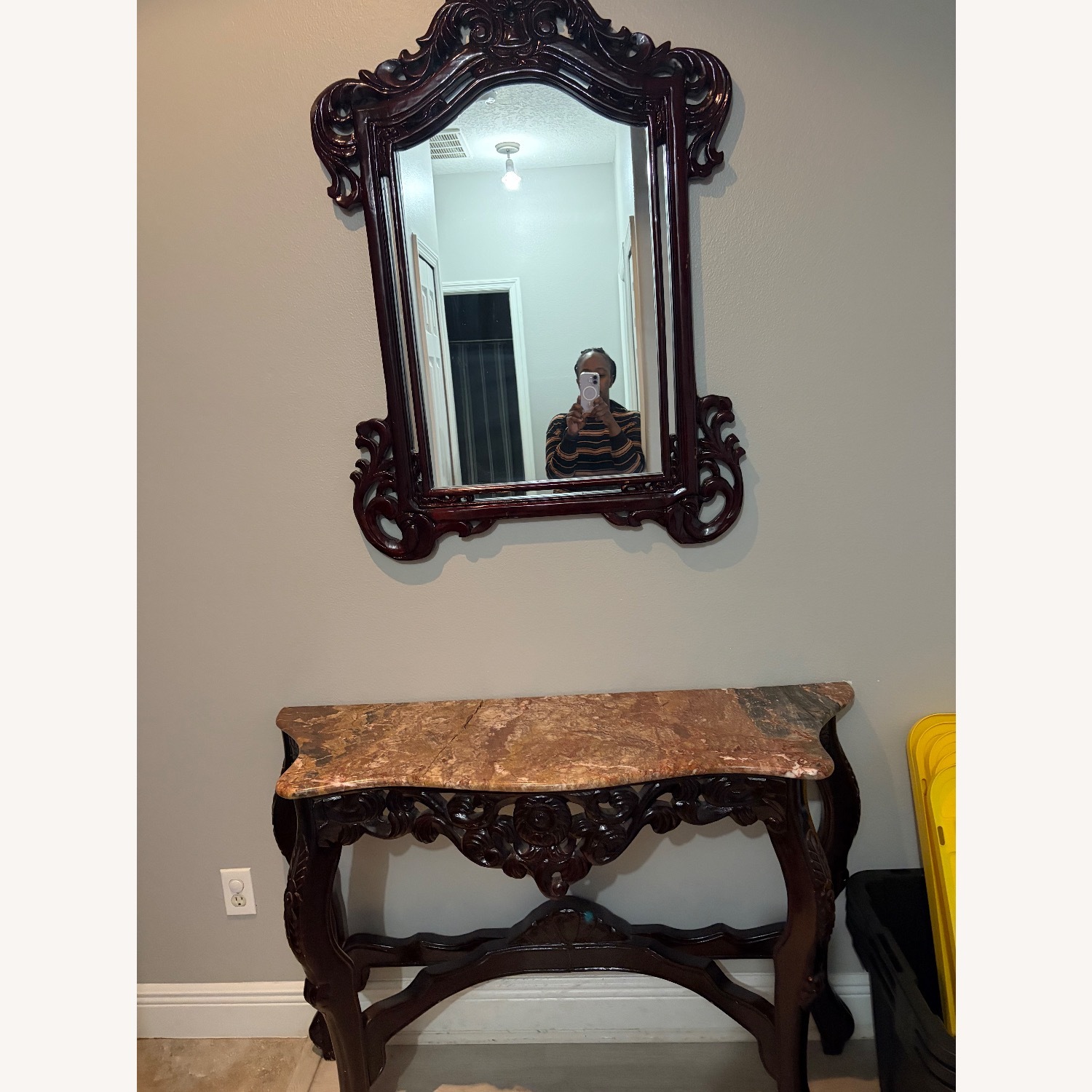 Antique Dark Brown Marble Side Table - image-3