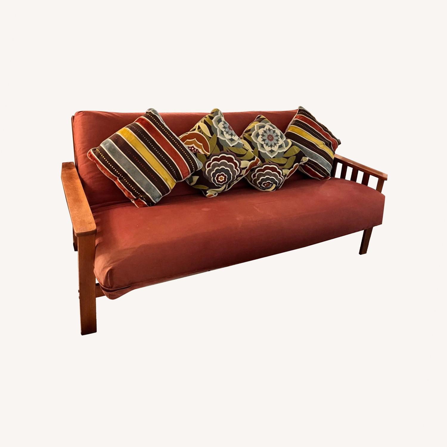 Cherry Oak Wood Mr. Futon Sofa Sleeper - image-0