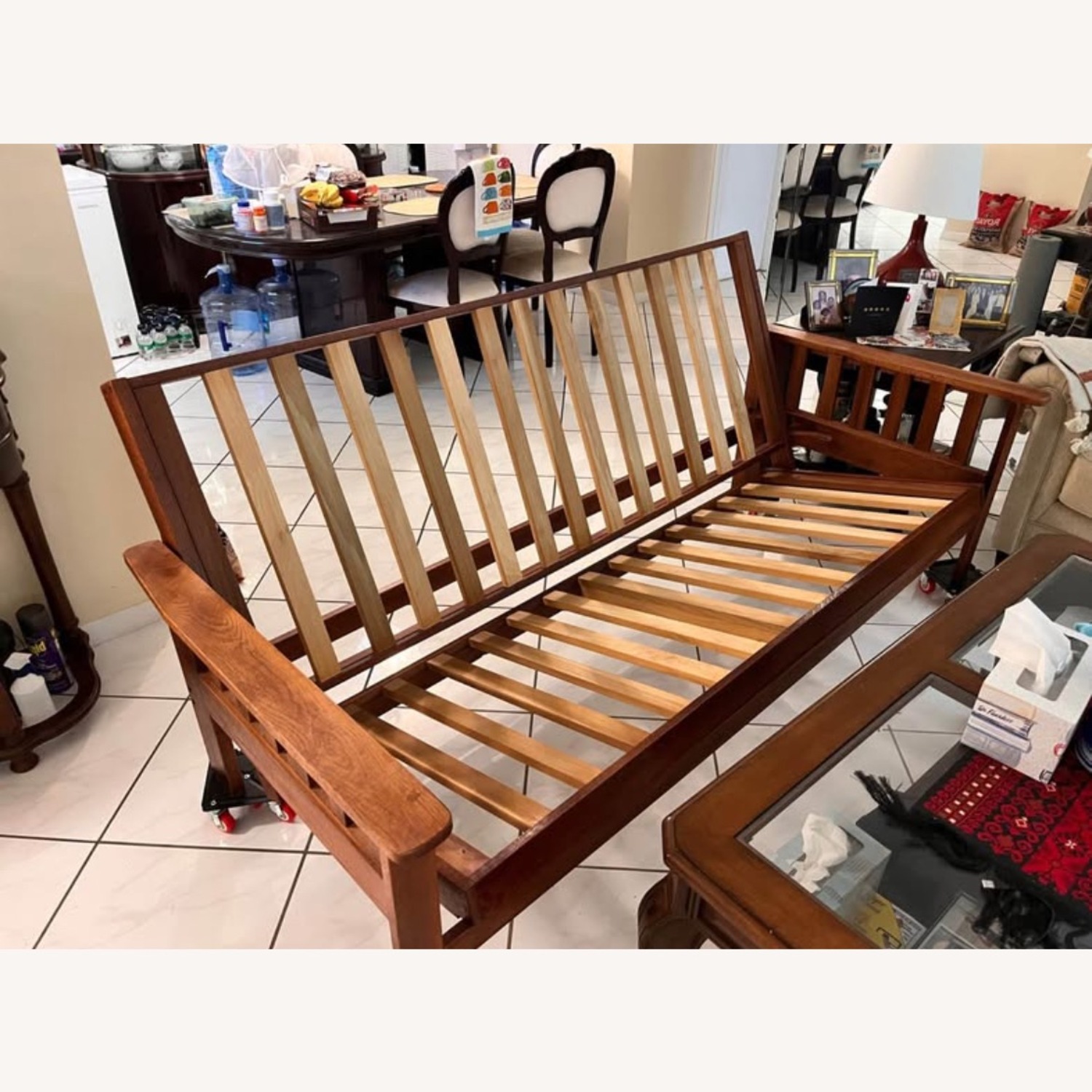 Cherry Oak Wood Mr. Futon Sofa Sleeper - image-1