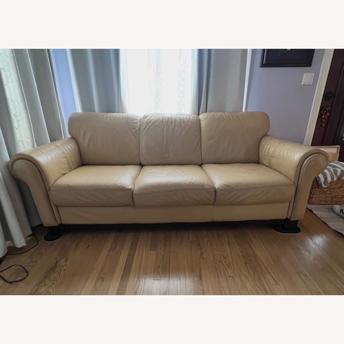 Used Macy's Beige Leather Sofa  for sale on AptDeco