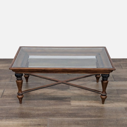 Used Macy's Glass Top Coffee Table with Bead Trim for sale on AptDeco