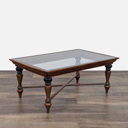 Used Macy's Glass Top Coffee Table with Bead Trim for sale on AptDeco