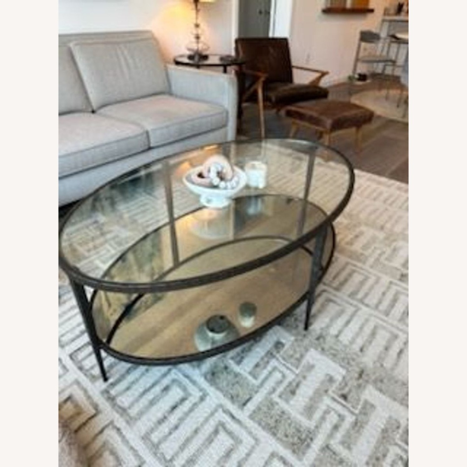 Glass and Metal Coffee Table with Mirror Shelf	 - image-1