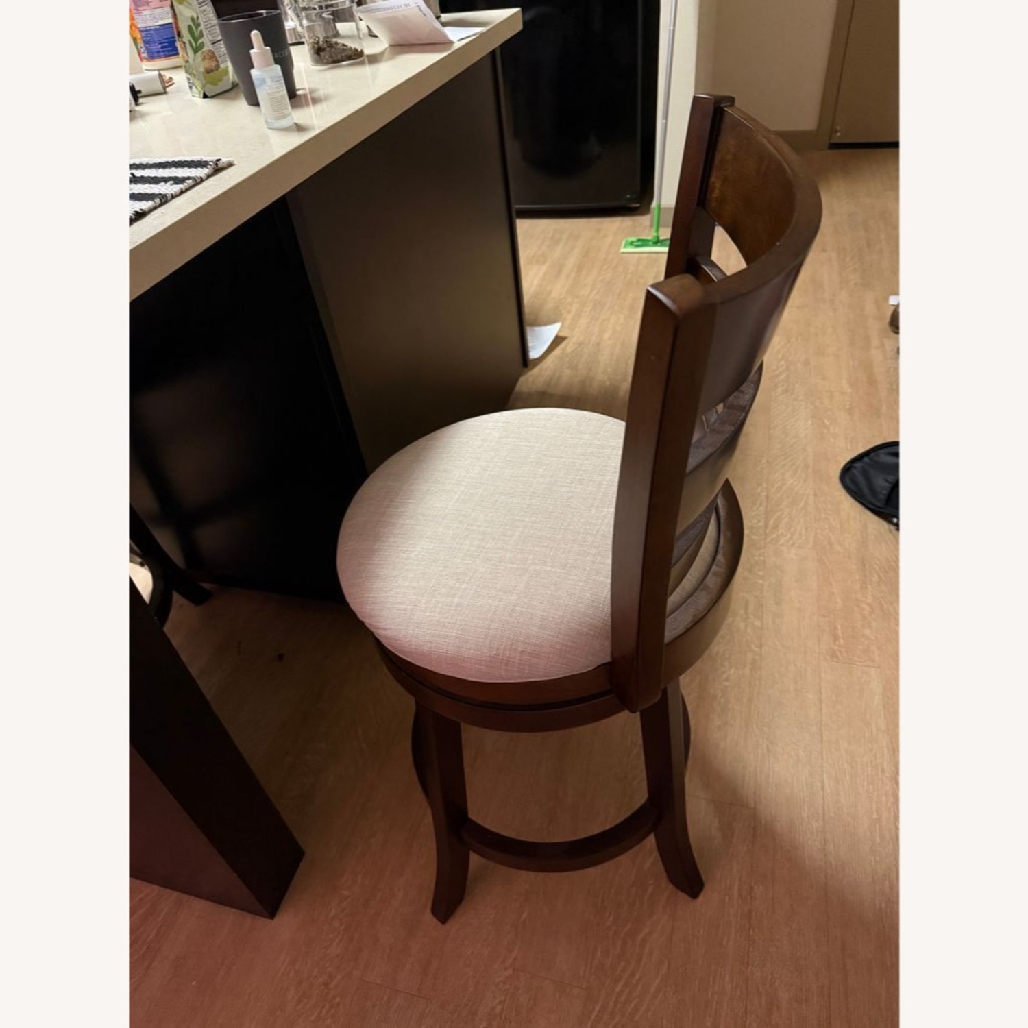 Wood Swivel Bar Stool with Upholstered Seat Stool - image-1