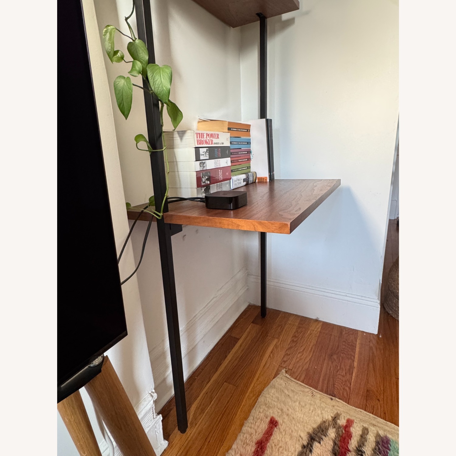 CB2 Helix Walnut Wood Wall Mount Desk with Shelves - image-4