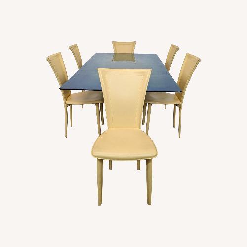 Used Modern 7-Piece Dining Set with Glass Table & Leather for sale on AptDeco