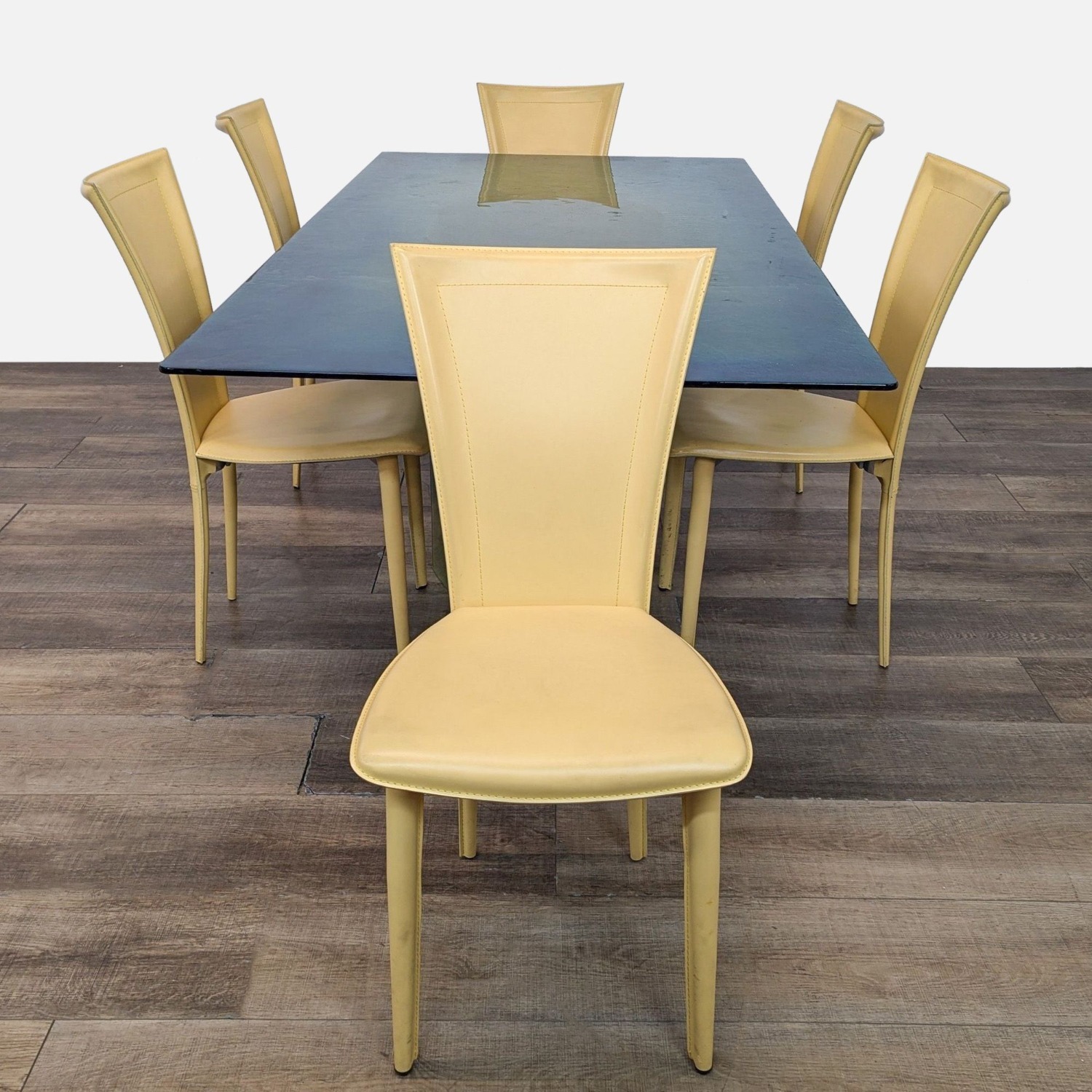 Modern 7-Piece Dining Set with Glass Table & Leather - image-3