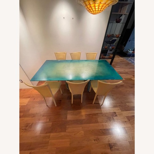 Used Modern 7-Piece Dining Set with Glass Table & Leather for sale on AptDeco
