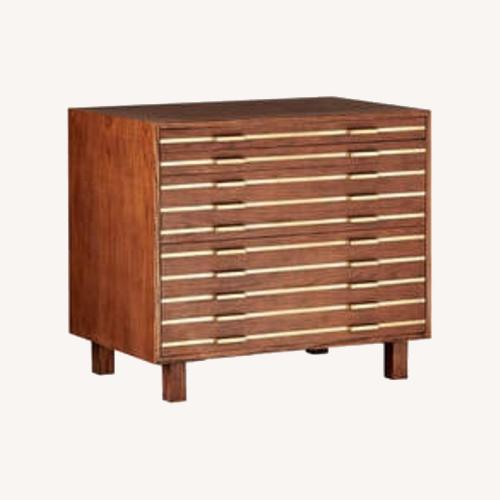 Used CB2 Inline Black Oak Wood 4-Drawer File Cabinet for sale on AptDeco