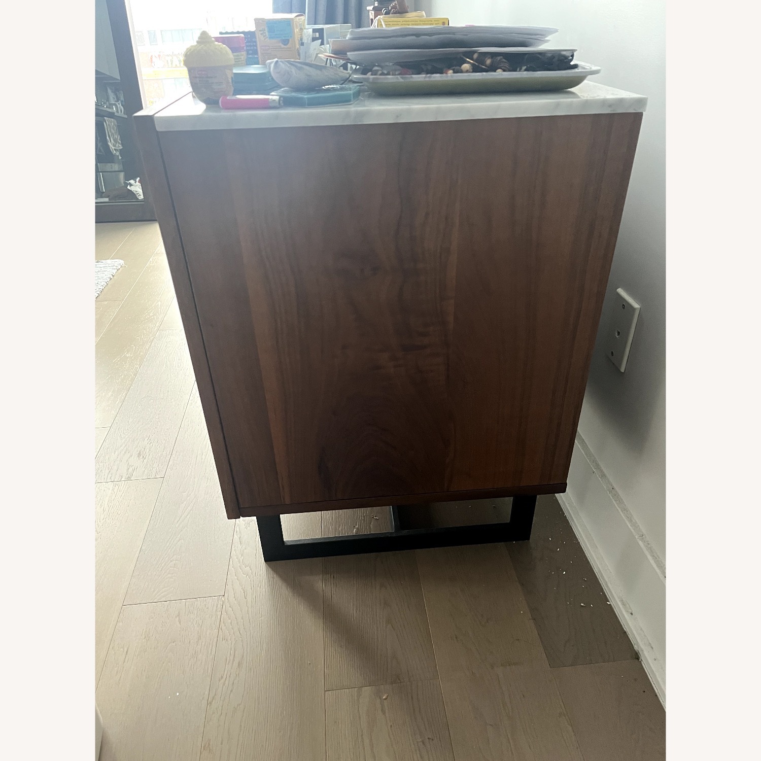 CB2 Suspend 57" Walnut Wood Media Console With White Marble Top - image-6