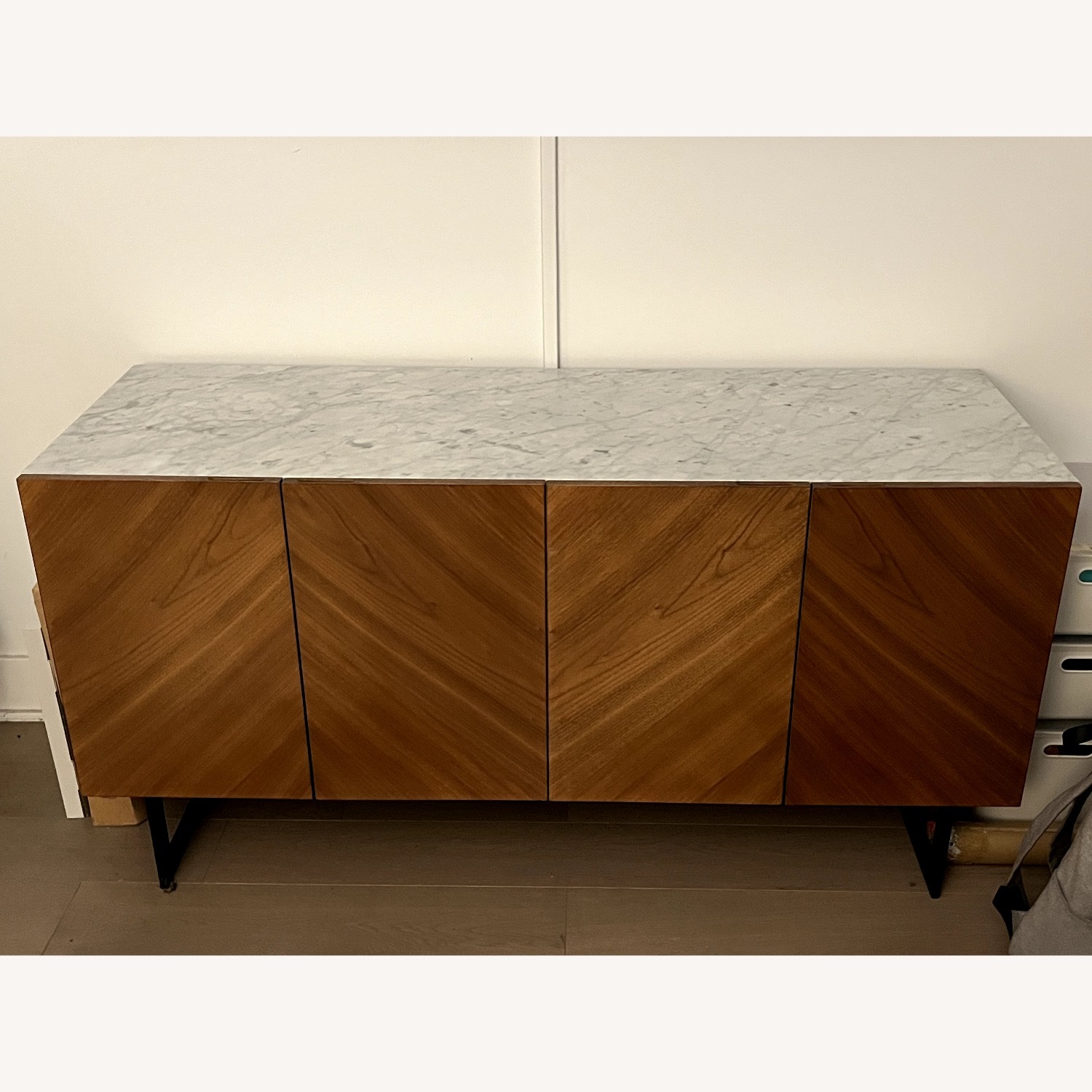 CB2 Suspend 57" Walnut Wood Media Console With White Marble Top - image-1