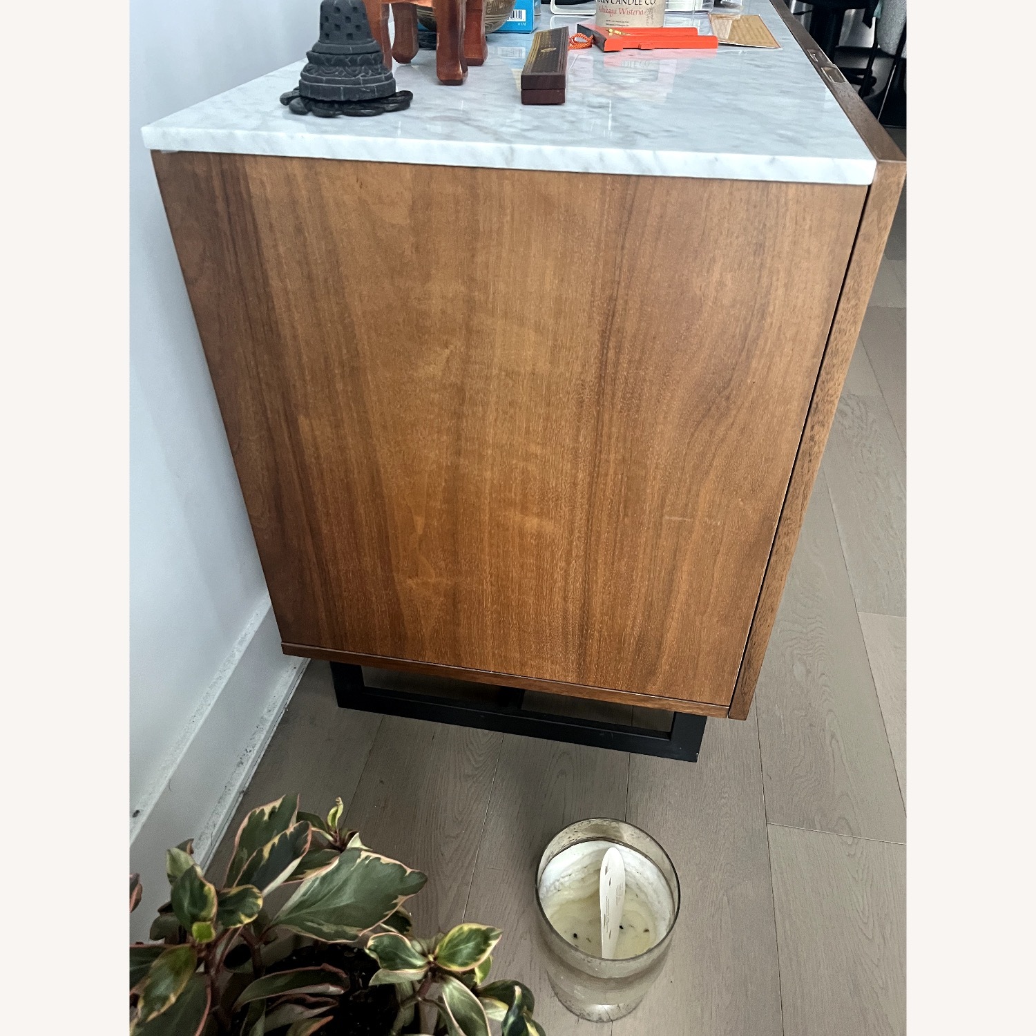 CB2 Suspend 57" Walnut Wood Media Console With White Marble Top - image-5