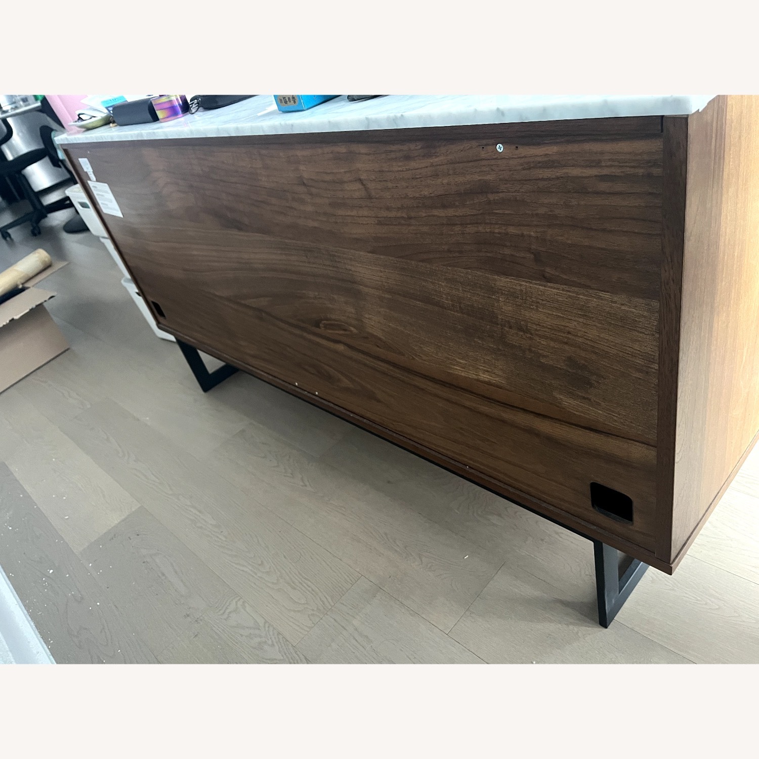 CB2 Suspend 57" Walnut Wood Media Console With White Marble Top - image-8