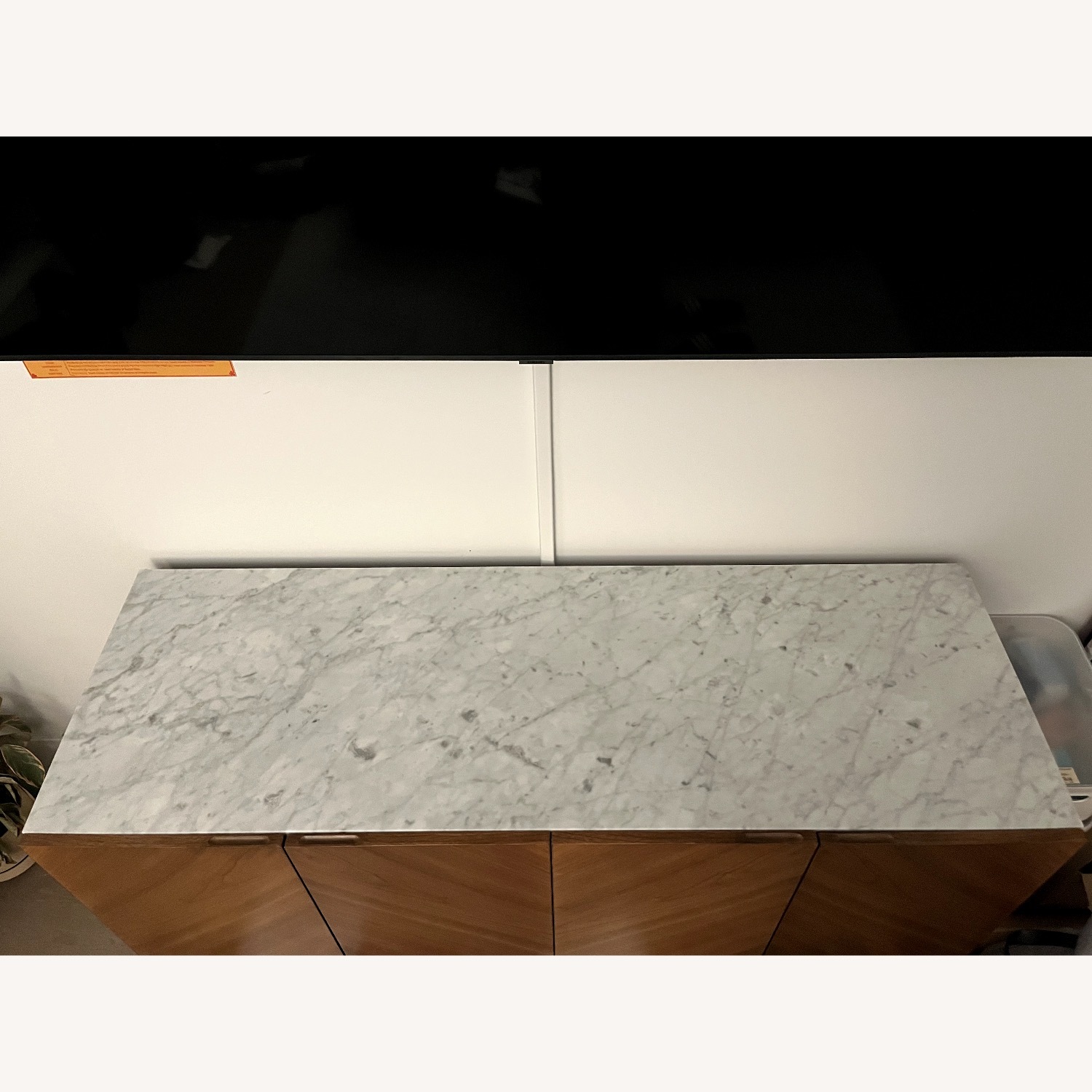 CB2 Suspend 57" Walnut Wood Media Console With White Marble Top - image-2