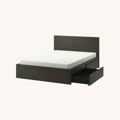 Used IKEA Malm Dark Brown Wood Queen Bed for sale on AptDeco