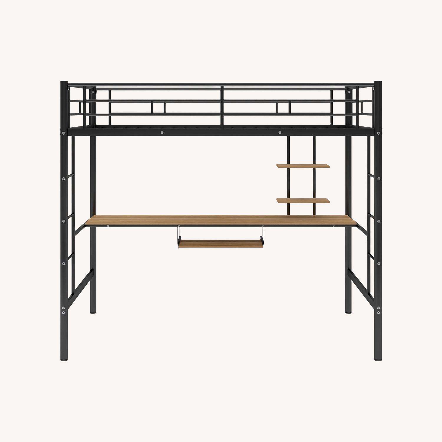 Twin Loft Bed W Desk, Shelves, Dual Ladder - image-0