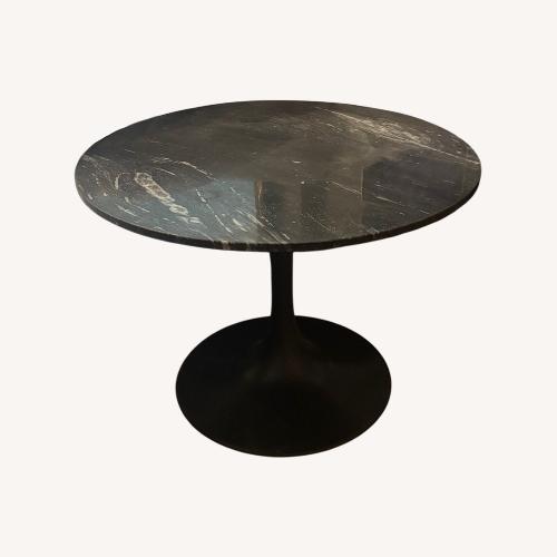 Used Round Black Marble Pedestal Dining Table – Modern for sale on AptDeco
