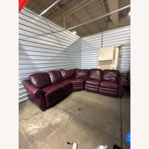 Used Bradington Young Red Leather Reclining Sectional for sale on AptDeco