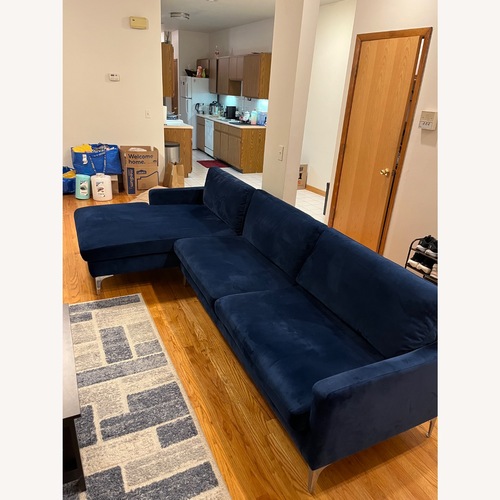 Used AllModern Jones 2 Blue Velvet 2 Piece Sectional for sale on AptDeco