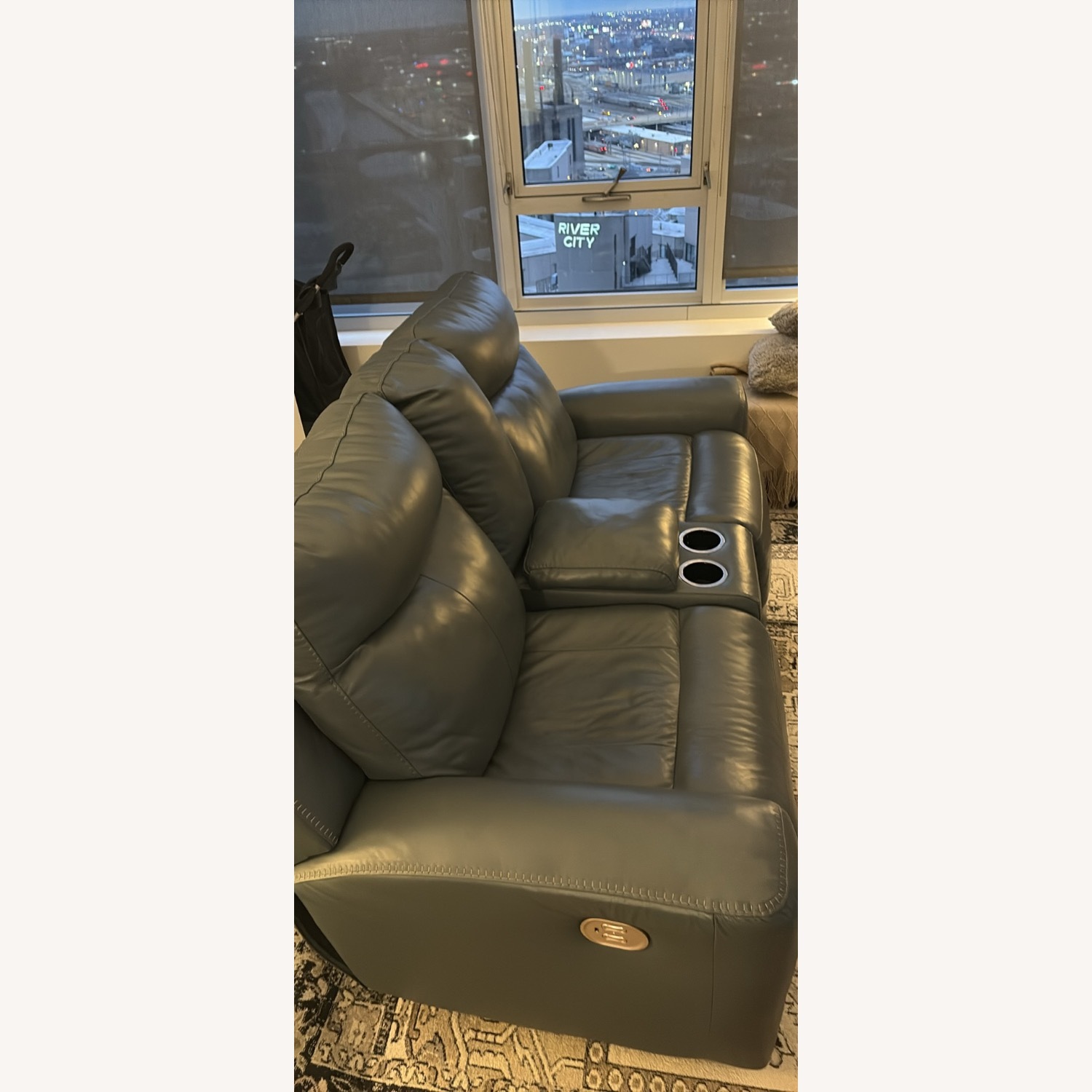 Ashley Furniture Dark Gray Leather 2 Seater Sofa - image-2