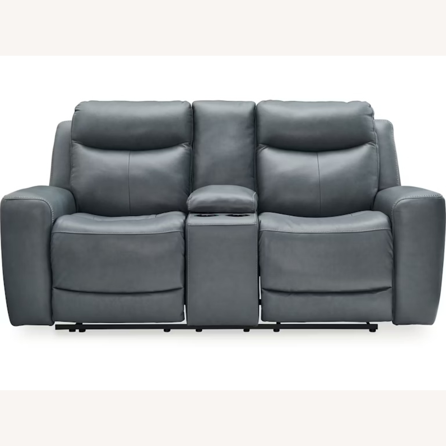 Ashley Furniture Dark Gray Leather 2 Seater Sofa - image-4