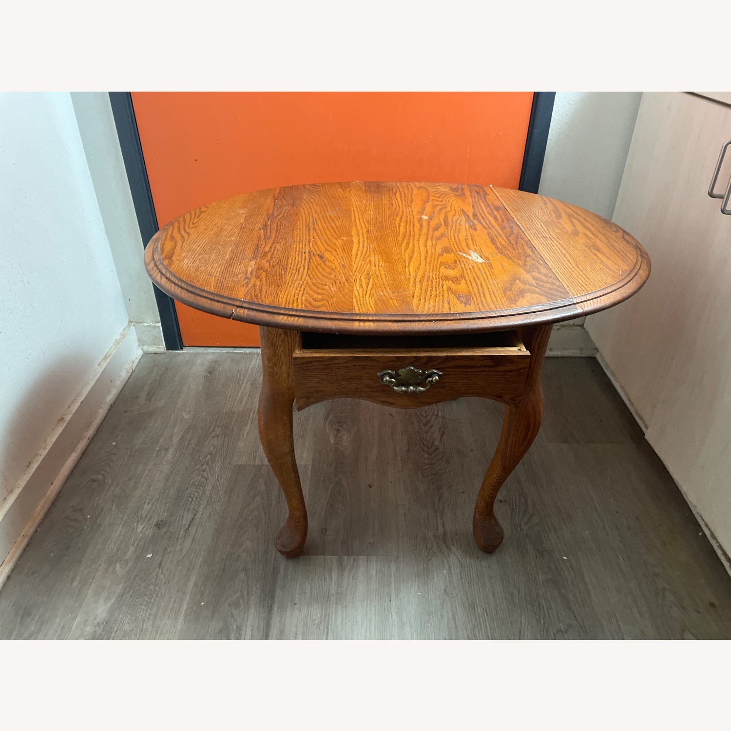 Vintage Foldable Table Light Brown Wood Side Table - image-2
