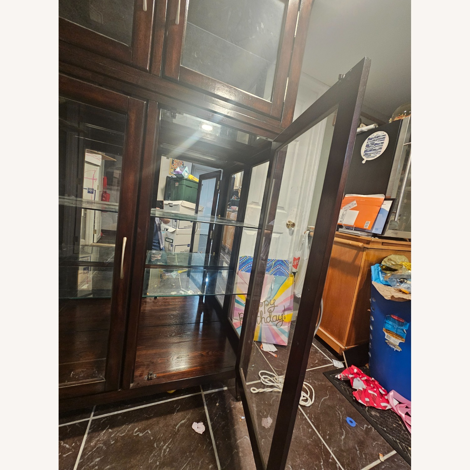 Dark Brown Wood Sideboard Display Cabinet - image-7