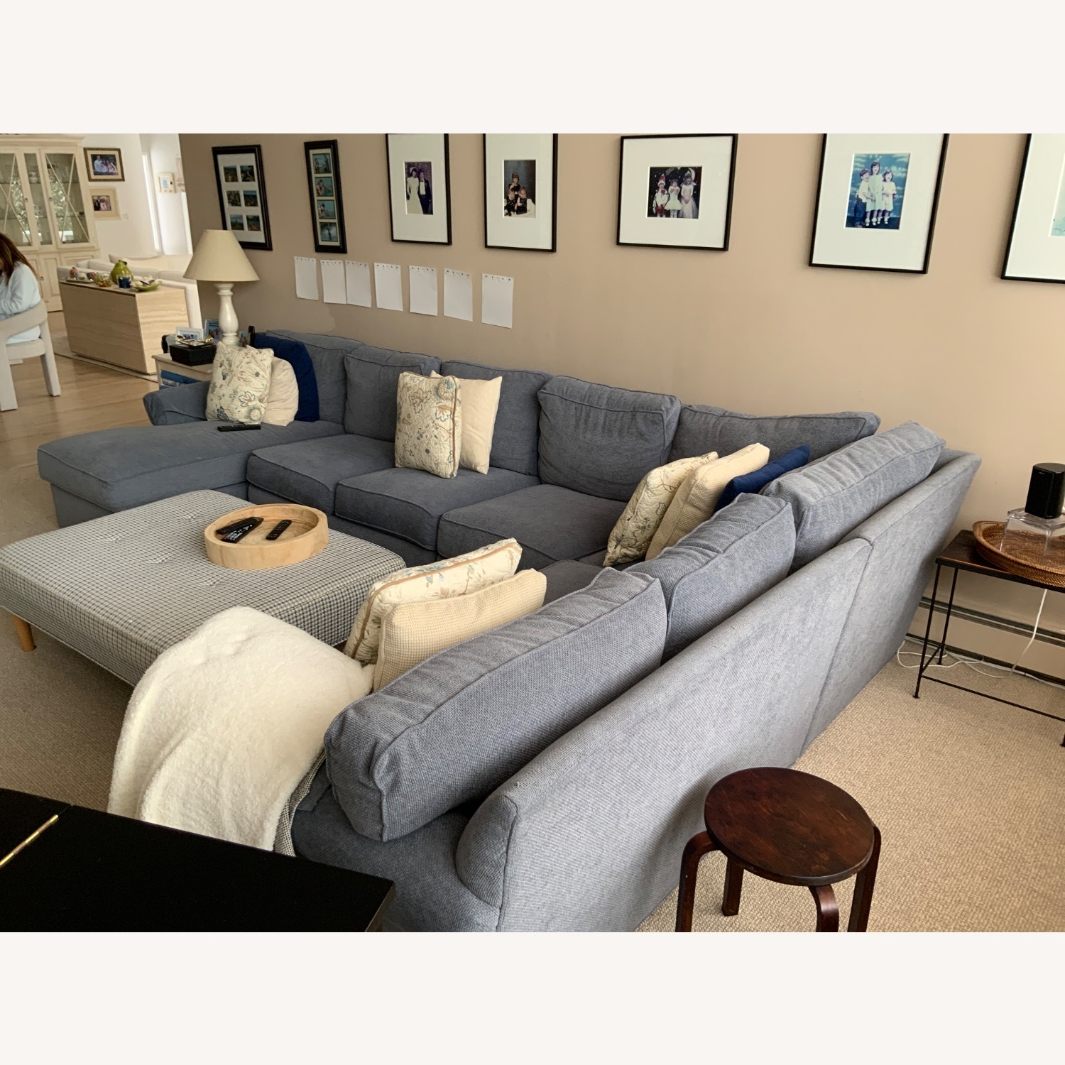 Ethan Allen Blue Fabric 3+ Piece Sectional - image-3