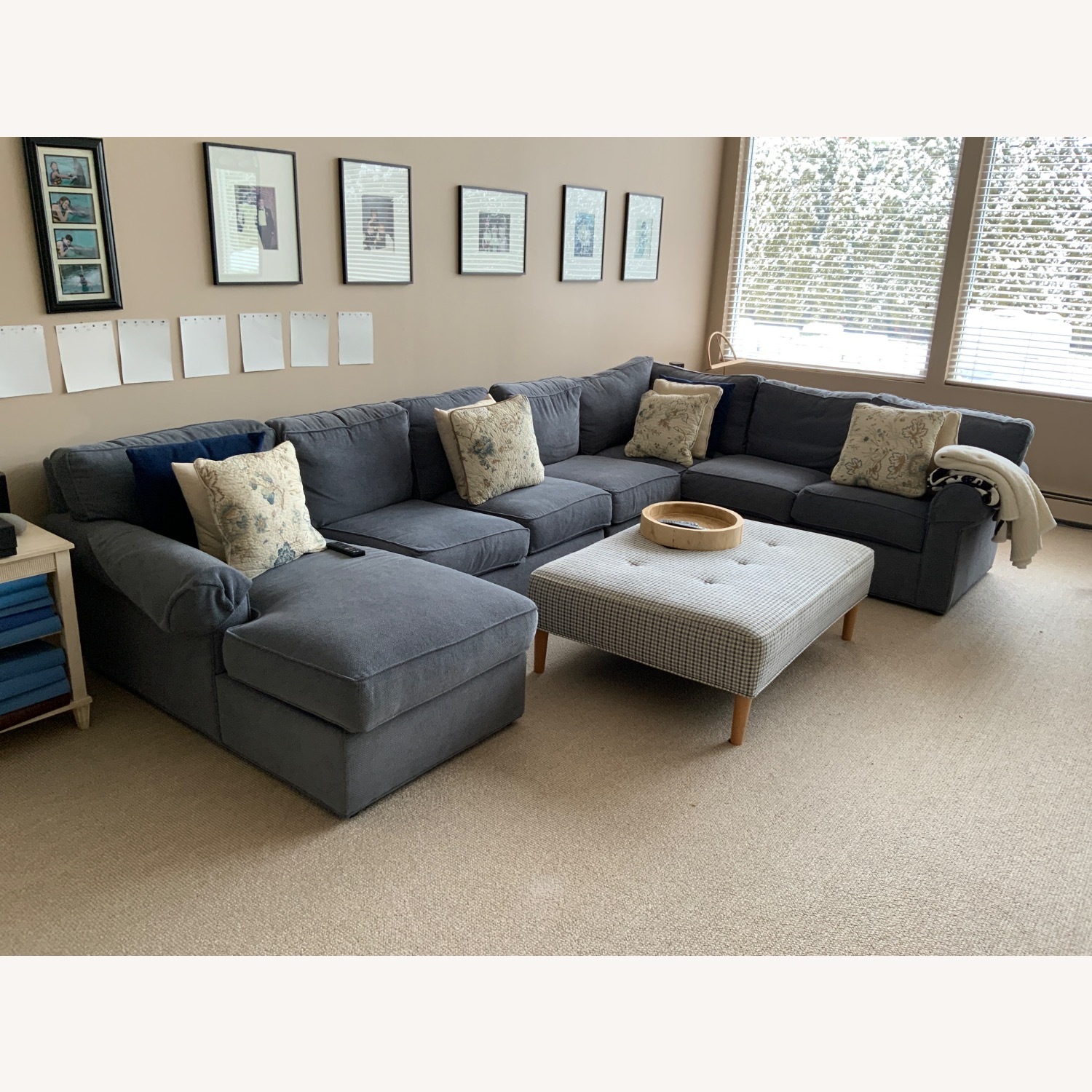 Ethan Allen Blue Fabric 3+ Piece Sectional - image-1