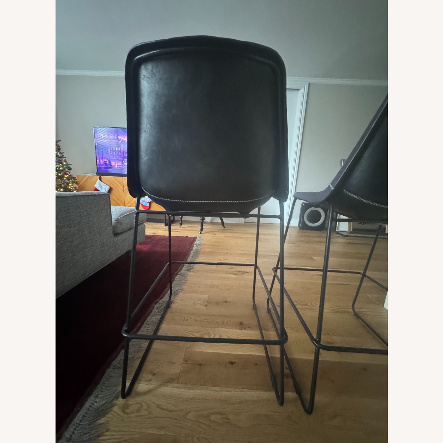 Vintage/Antique Sol Y Luna Black Leather Stools - image-6